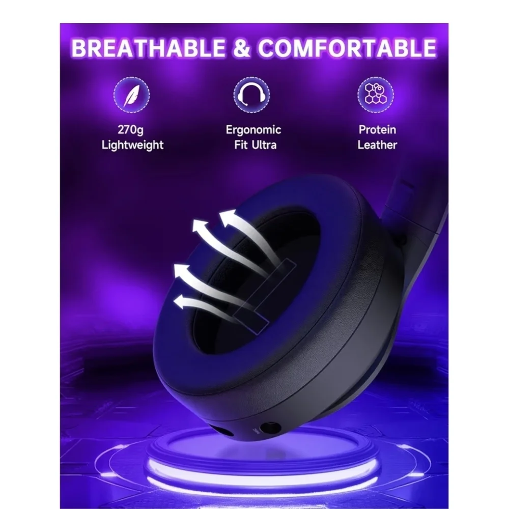 Sleek Black and Purple Wireless Gaming Headset
